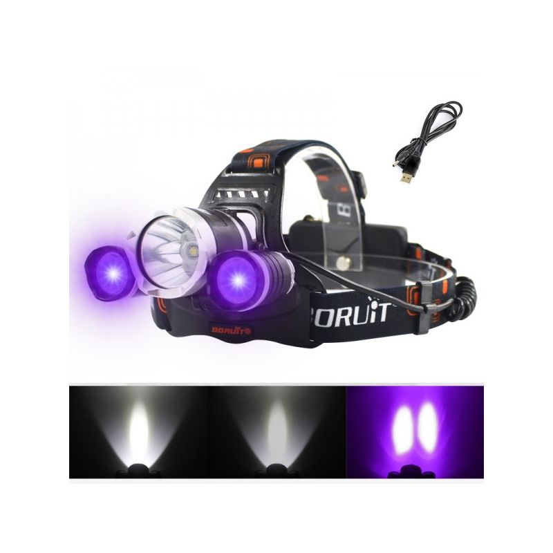 Boruit RJ-3000 LED FIGURARIO T6 Luz blanca y 2 x XPE R5 Luz verde LED Faro