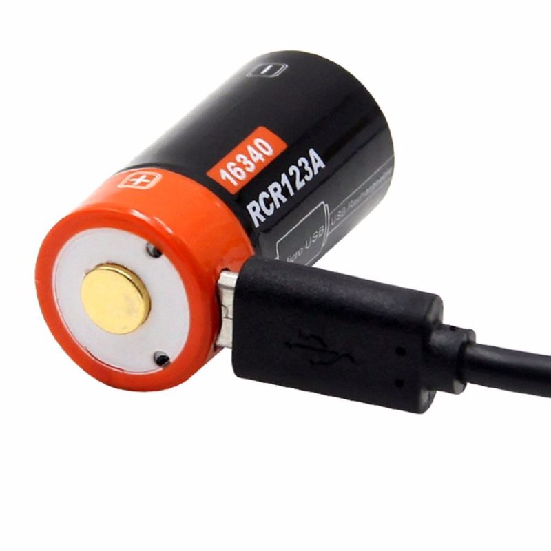 16340 650mAh 3.7v Micro USB recargable recargable batería de ion