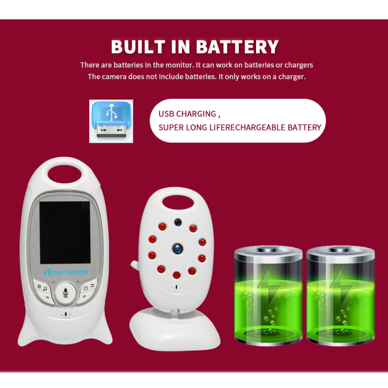 VB601 2.4G Video inalámbrico Monitor de bebé de 2,0 pulgadas Cámara de seguridad de color 2 vías Talk Nightvision IR LED Monitoreo de temperatura con 8 canciones de lullaby