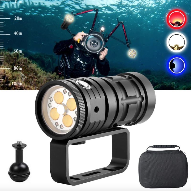 Luz de buceo antorcha destacada 10000 lúmenes linterna de buceo táctica bajo el agua 100M Vídeo impermeable cámara fotografía Luz