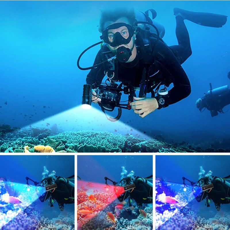 Luz de buceo antorcha destacada 10000 lúmenes linterna de buceo táctica bajo el agua 100M Vídeo impermeable cámara fotografía Luz