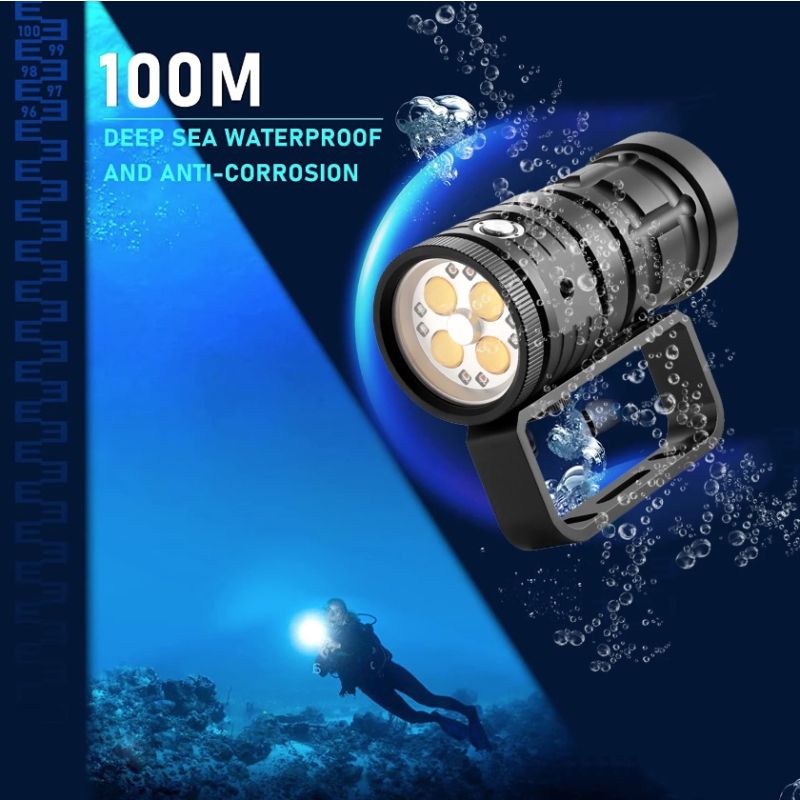Luz de buceo antorcha destacada 10000 lúmenes linterna de buceo táctica bajo el agua 100M Vídeo impermeable cámara fotografía Luz