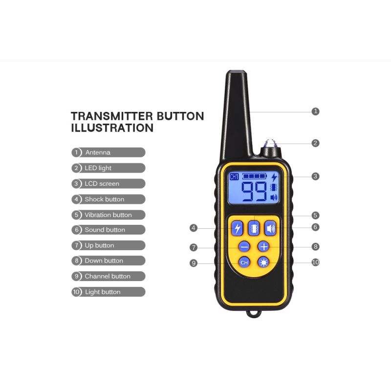 800m Electric Dog Collan Colllar PET control remoto impermeable recargable con pantalla LCD para todos los collares de tope de corteza