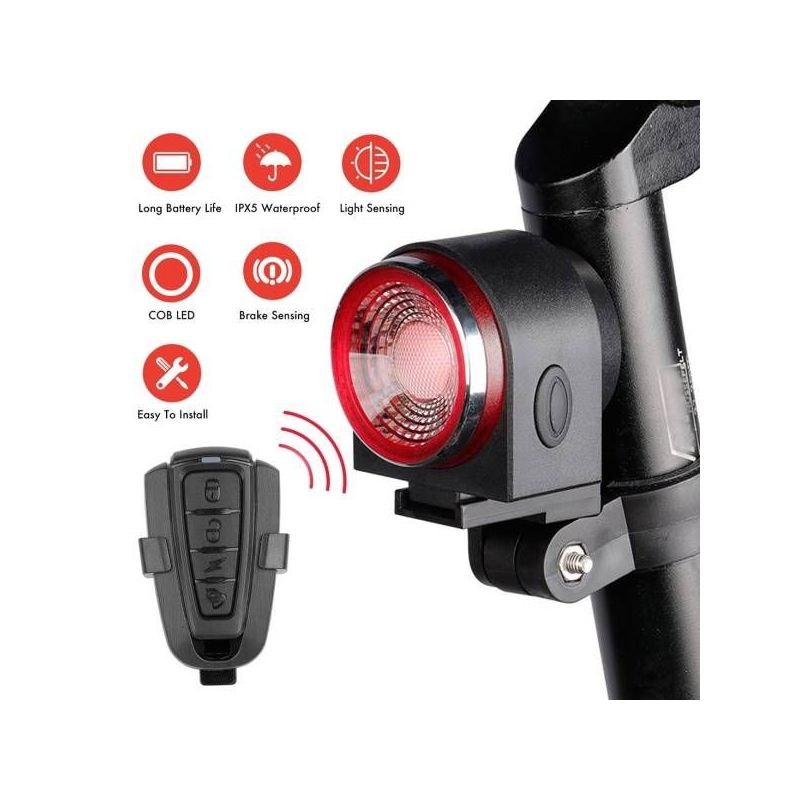 ANTUSI A8 Bicicleta de carretera Bloqueo de alarma antirrobo Freno automático Luz trasera de ciclismo Control remoto Luz trasera de bicicleta MTB Timbre inalámbrico