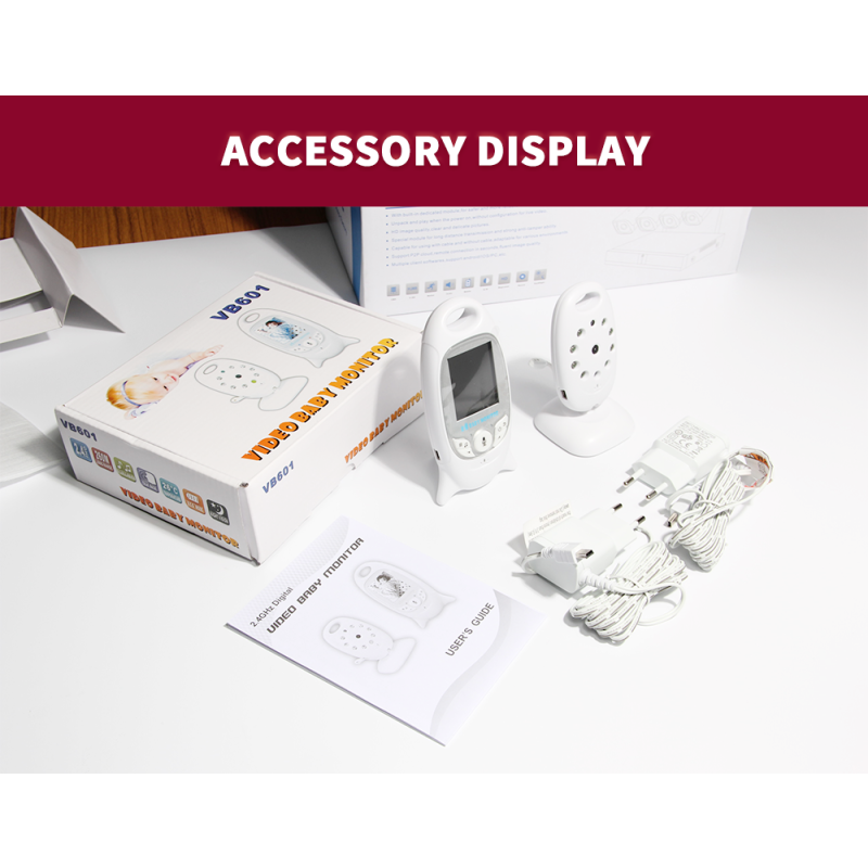 VB601 2.4G Video inalámbrico Monitor de bebé de 2,0 pulgadas Cámara de seguridad de color 2 vías Talk Nightvision IR LED Monitoreo de temperatura con 8 canciones de lullaby