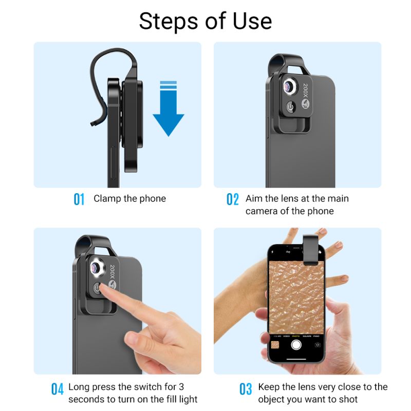 Lente de microscopio de aumento APEXEL 200X con lentes macro de microbolsillo de luz LED móvil CPL para iPhone Samsung todos los teléfonos inteligentes