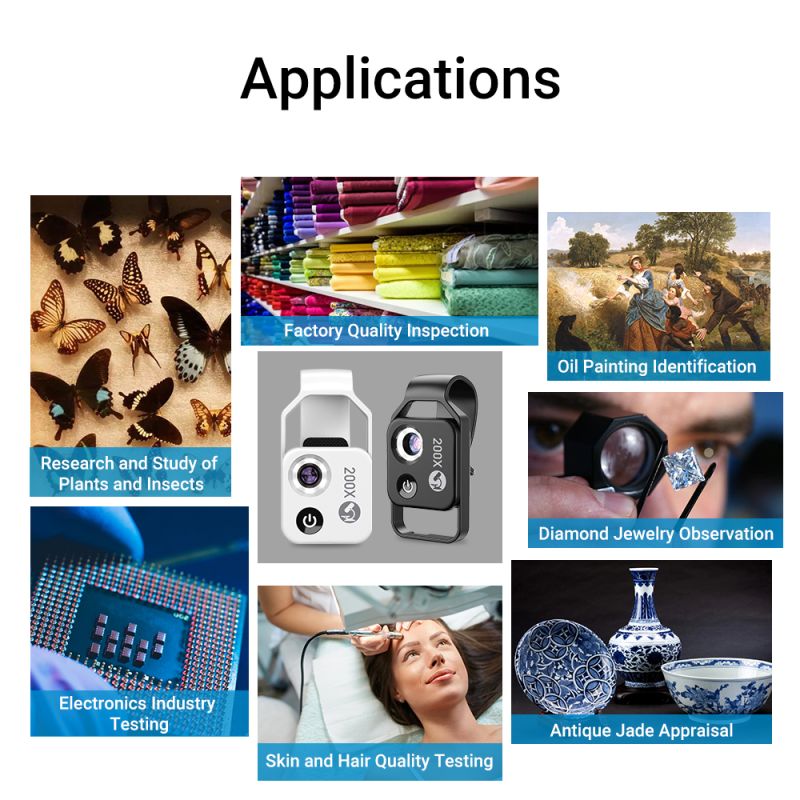 Lente de microscopio de aumento APEXEL 200X con lentes macro de microbolsillo de luz LED móvil CPL para iPhone Samsung todos los teléfonos inteligentes