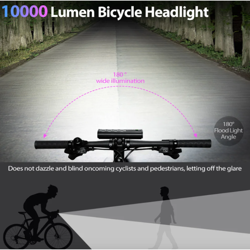 Luz delantera para bicicleta NITEBEAM, 10 000 lúmenes, 10 000 mAh, resistente al agua, carga USB, para ciclismo de montaña o carretera