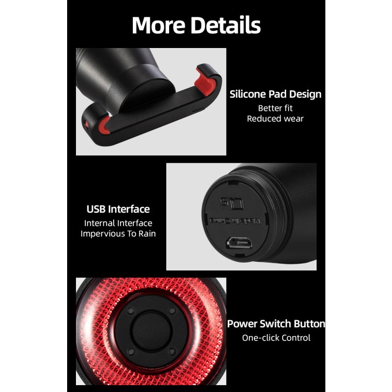 ROCKBROS Q5 Bicicleta Inteligente Auto Freno Detección Luz IPx6 Impermeable LED Carga Ciclismo Luz trasera Bicicleta Luz trasera