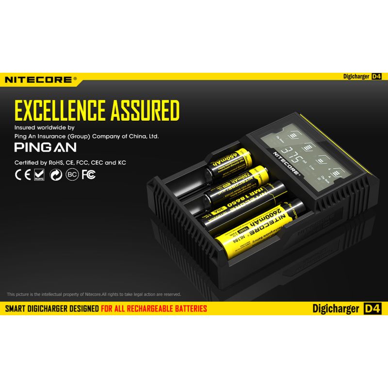 Nitecore D4 Digicharger LCD Mostrar batería Nitecore Charger Intelligent 2.0 Fit Li-Ion 18650 14500 16340 26650