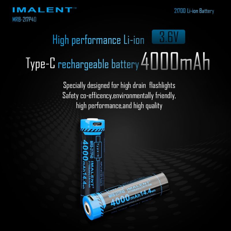 Imalent MRB-217P40 21700 4000mAh 3.6V Tipo-C batería recargable