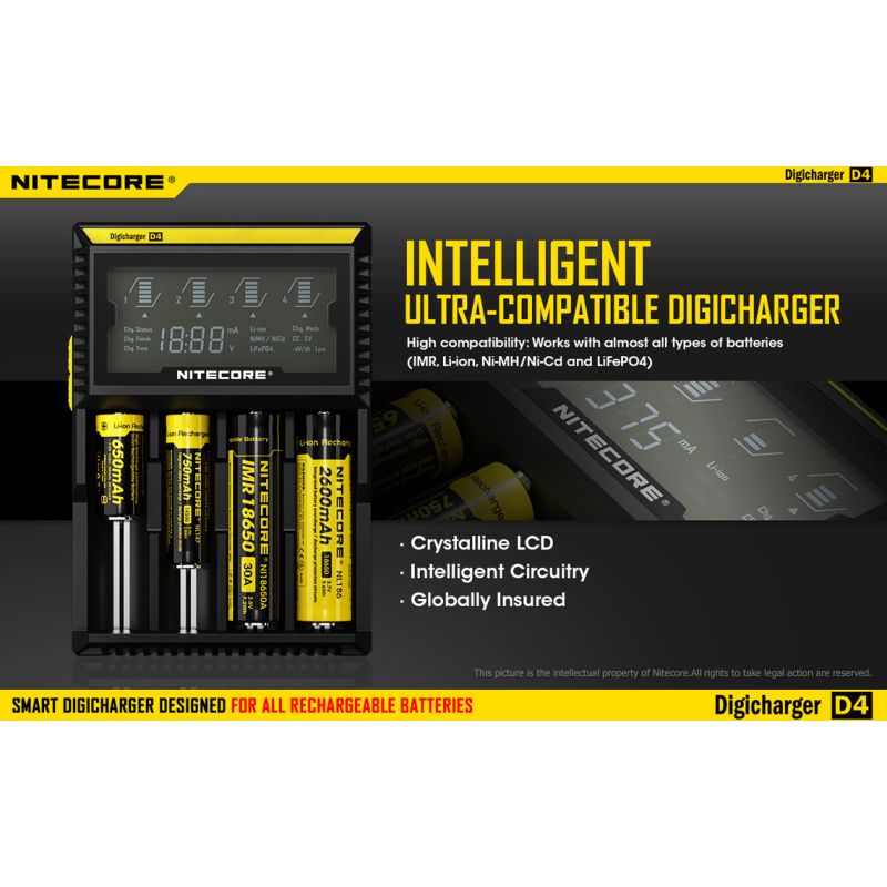 Nitecore D4 Digicharger LCD Mostrar batería Nitecore Charger Intelligent 2.0 Fit Li-Ion 18650 14500 16340 26650