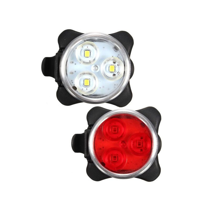 Luz de bicicleta recargable USB HJ-030 3 LED 4 Modos Impermeable Blanco / Rojo Bike Front Light
