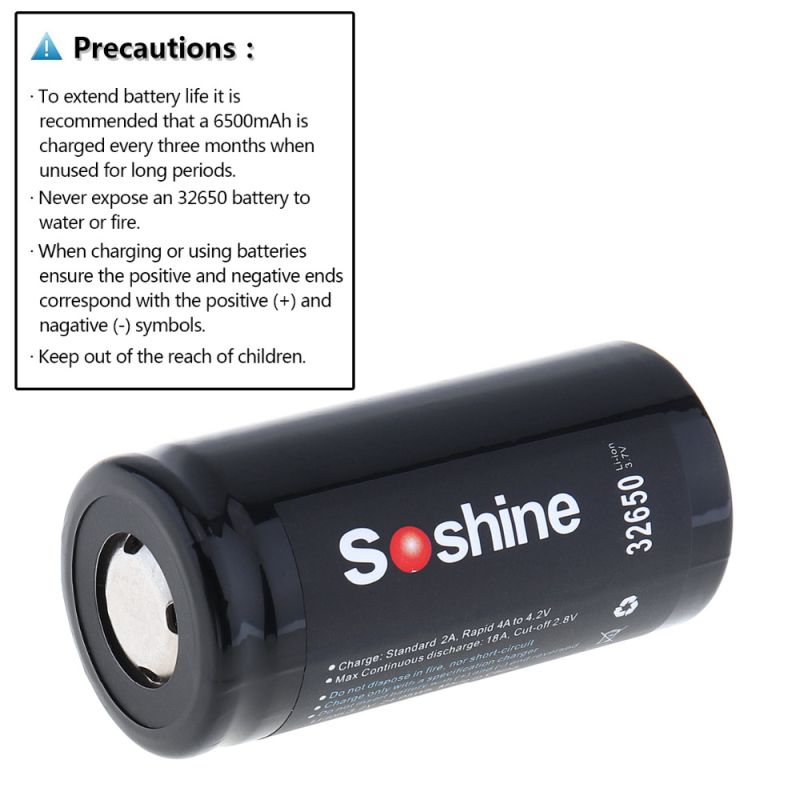 SOSHINE 6500mAH 3.7V 32650 Batería recargable de litio de litio