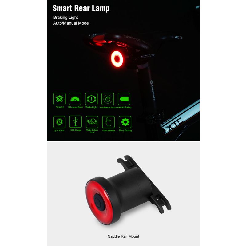 Xlite100 Intelligent Bike Tail Light USB Smart Bicycle Freno Trasero Luz de seguridad Linterna de advertencia visual