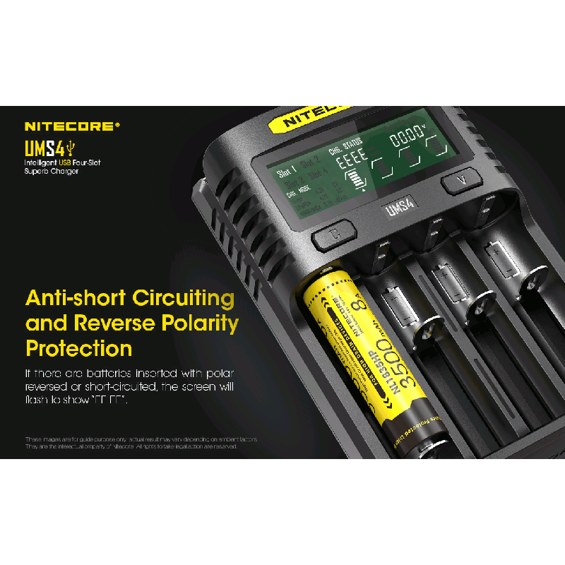 Nitecore UMS4 Intelligent USB Four-Slot Superd Charger para 18650/21700/26650/20700/18350/15340 (RCR123) / 14500/10440 baterías
