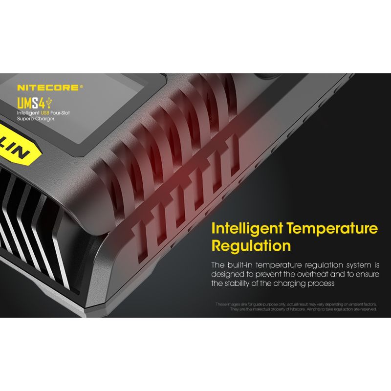 Nitecore UMS4 Intelligent USB Four-Slot Superd Charger para 18650/21700/26650/20700/18350/15340 (RCR123) / 14500/10440 baterías