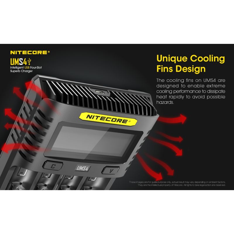 Nitecore UMS4 Intelligent USB Four-Slot Superd Charger para 18650/21700/26650/20700/18350/15340 (RCR123) / 14500/10440 baterías