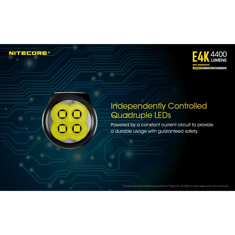 Nitecore E4K 4 x XP-L2 V6 LED 4400 Lumenses 21700 Linterna de la batería