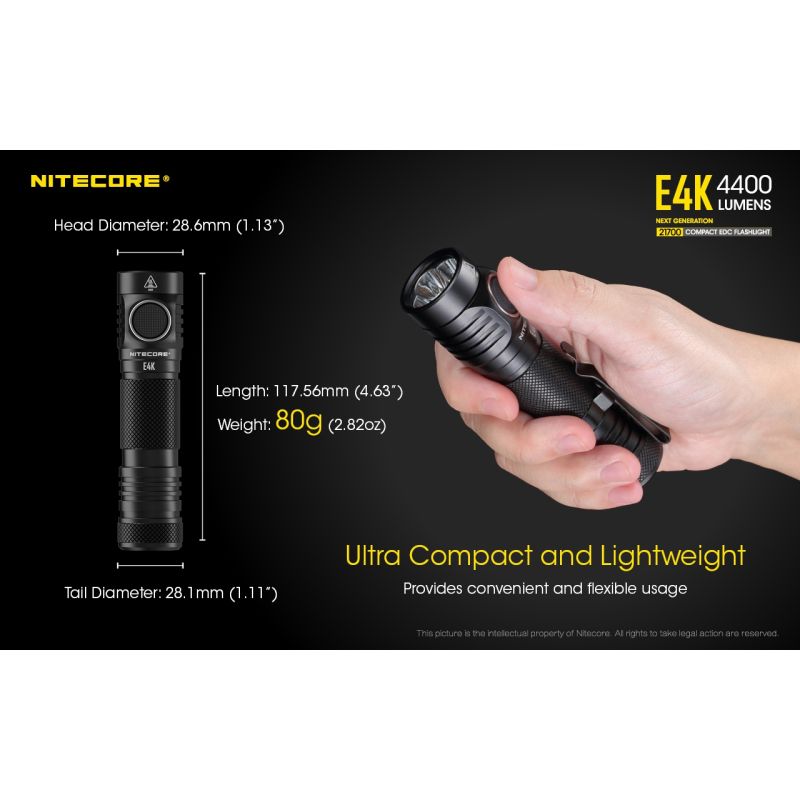 Nitecore E4K 4 x XP-L2 V6 LED 4400 Lumenses 21700 Linterna de la batería