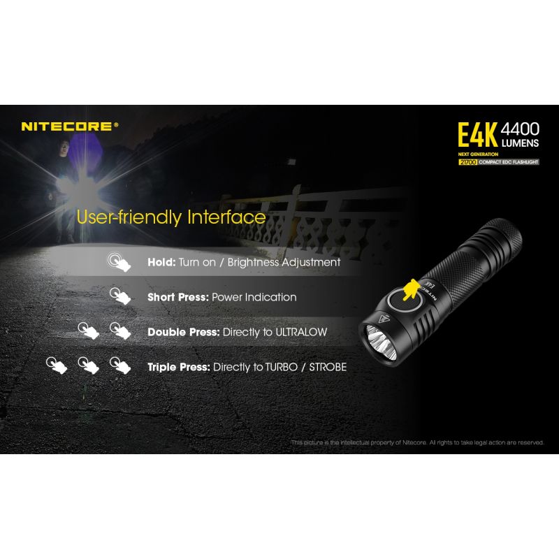 Nitecore E4K 4 x XP-L2 V6 LED 4400 Lumenses 21700 Linterna de la batería