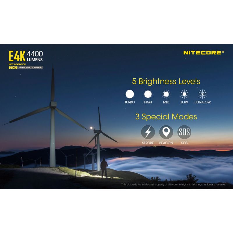 Nitecore E4K 4 x XP-L2 V6 LED 4400 Lumenses 21700 Linterna de la batería