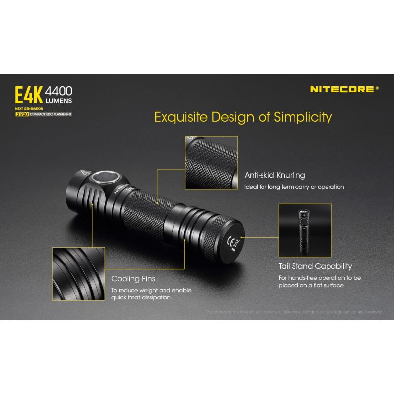Nitecore E4K 4 x XP-L2 V6 LED 4400 Lumenses 21700 Linterna de la batería