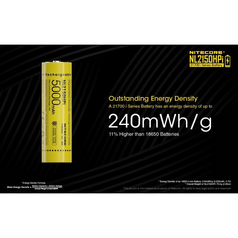Nitecore NL2150HPI 5000mAh 3.6V 18WH 21700 Batería recargable de iones de litio