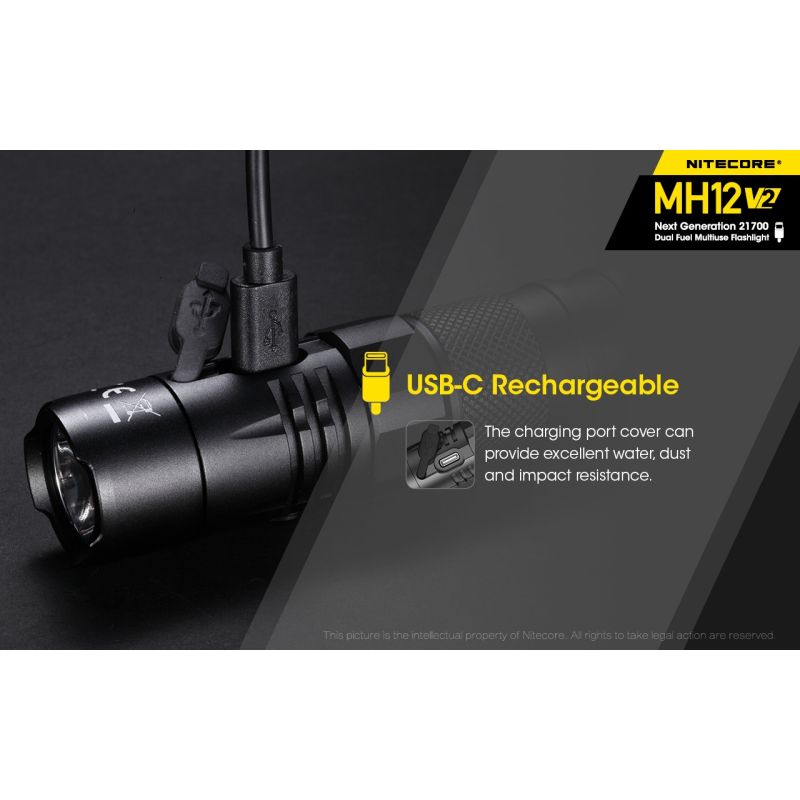 Nitecore MH12 V2 XP-L2 V6 LED 1200 Lumenses 21700 Linterna de la batería