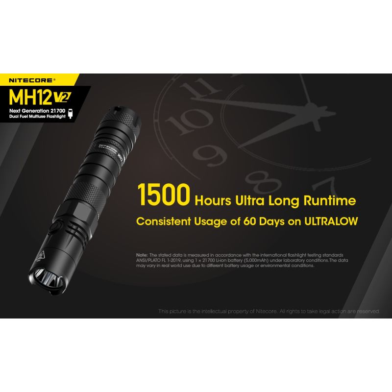 Nitecore MH12 V2 XP-L2 V6 LED 1200 Lumenses 21700 Linterna de la batería