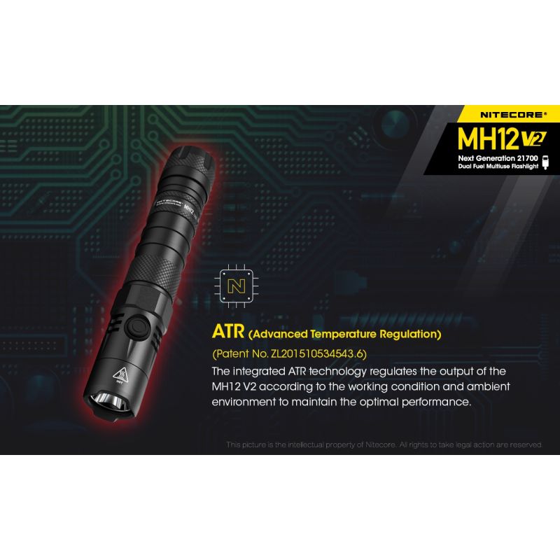Nitecore MH12 V2 XP-L2 V6 LED 1200 Lumenses 21700 Linterna de la batería