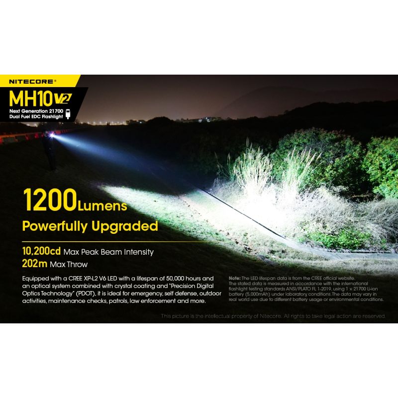 Nitecore MH10 V2 XP-L2 V6 LED 1200 Lumens USB-C Carga 21700 Linterna de la batería