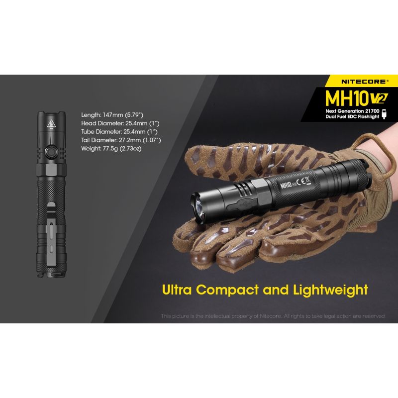 Nitecore MH10 V2 XP-L2 V6 LED 1200 Lumens USB-C Carga 21700 Linterna de la batería