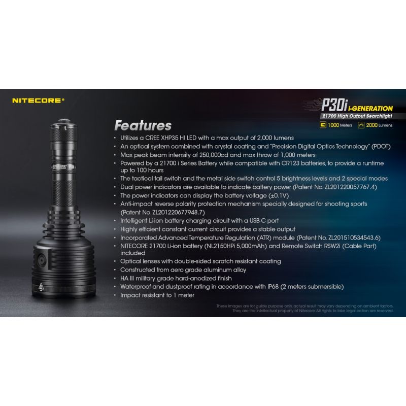Nitecore P30i XHP35 HI LED 2000 Lumens 1000 metros LED linterna