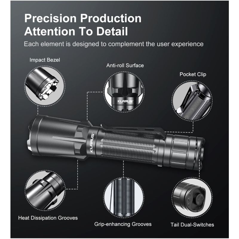 Klarus XT11GT PRO V2.0 Luminus SST-70 3300LM 410M USB-C Linterna recargable rápida
