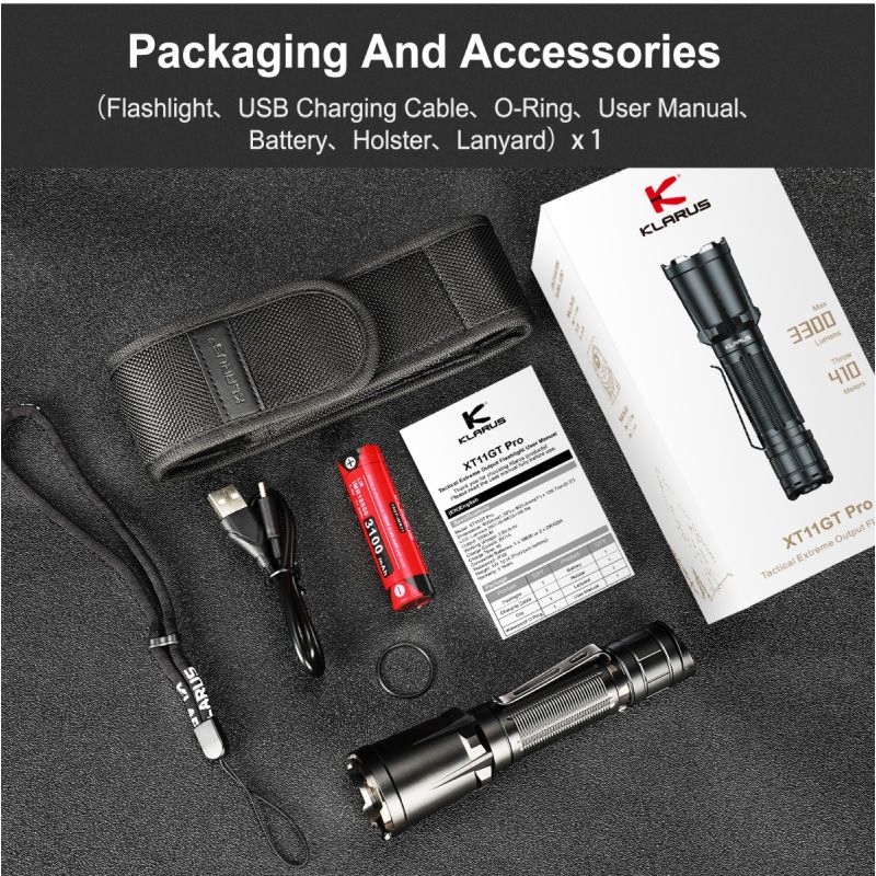 Klarus XT11GT PRO V2.0 Luminus SST-70 3300LM 410M USB-C Linterna recargable rápida