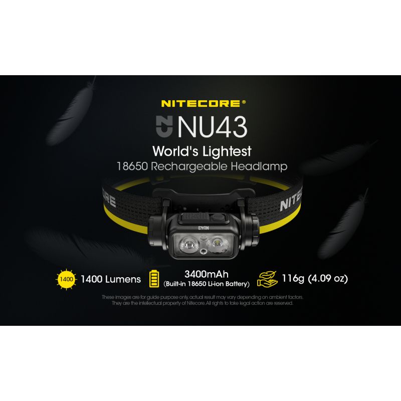 Linterna frontal recargable NITECORE NU43, linterna frontal con luz blanca y roja, linterna con batería de 3400mAh para acampar al aire libre