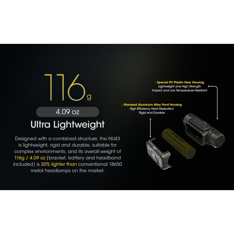 Linterna frontal recargable NITECORE NU43, linterna frontal con luz blanca y roja, linterna con batería de 3400mAh para acampar al aire libre