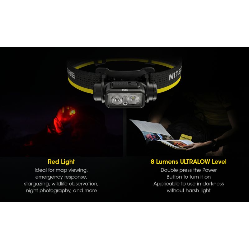 Linterna frontal recargable NITECORE NU43, linterna frontal con luz blanca y roja, linterna con batería de 3400mAh para acampar al aire libre