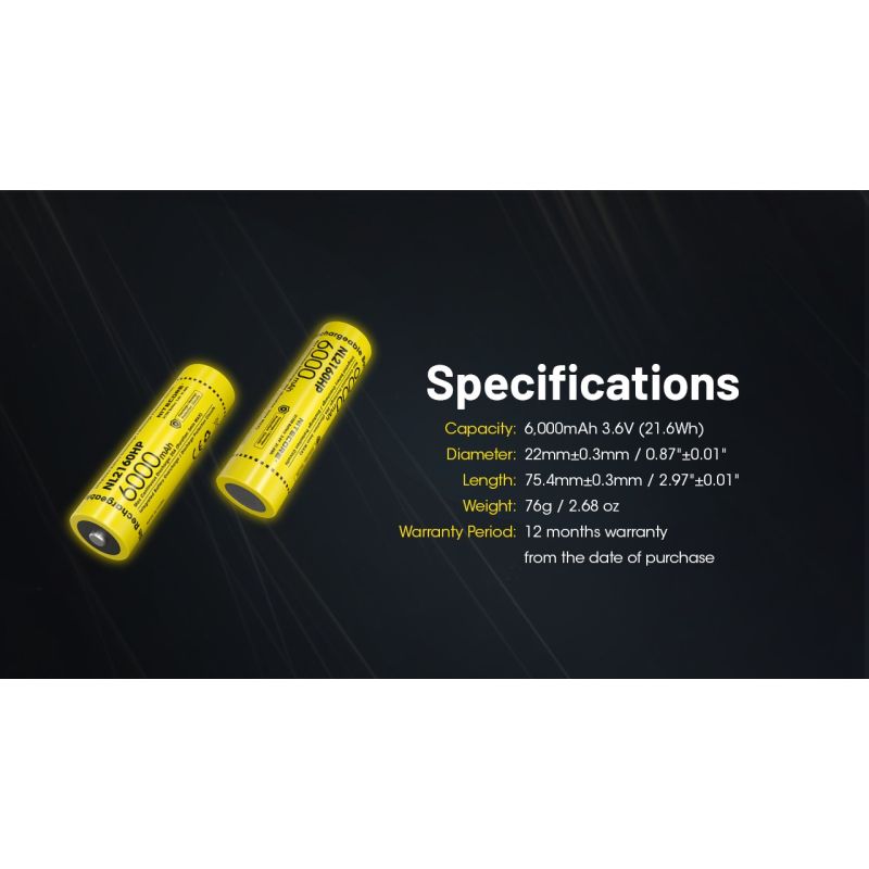 Nitecore NL2150R 5000mAh 3.6V 18WH 21700 Batería recargable de iones de litio USB-C