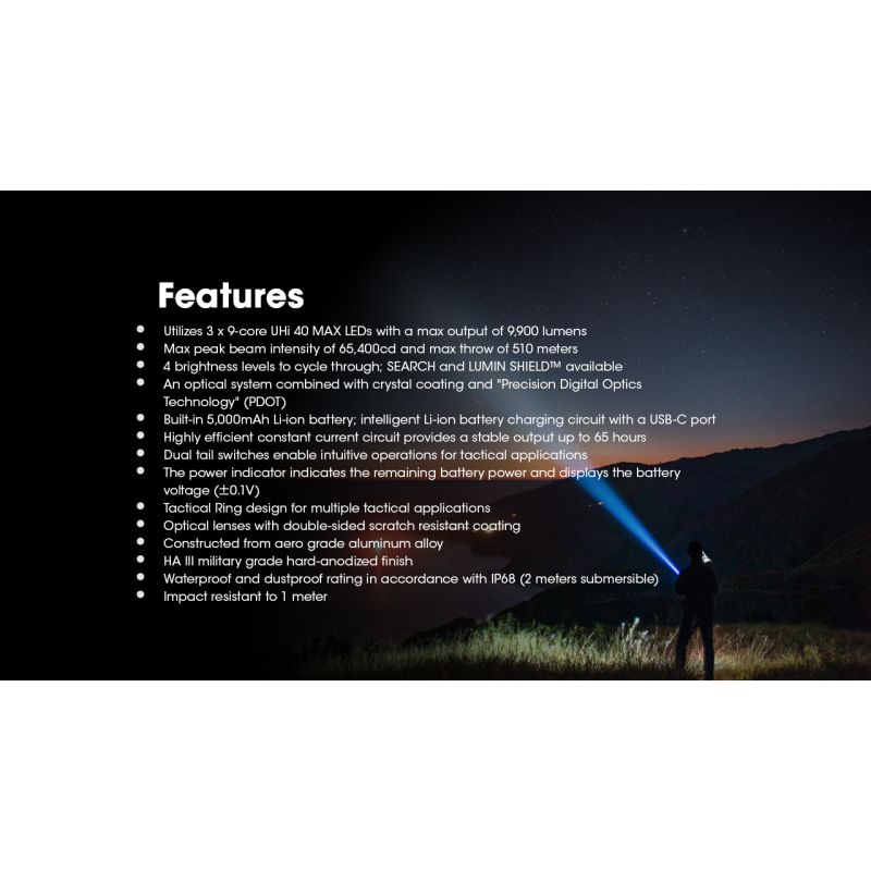 Linterna con carga USB-C Nitecore TM9K PRO de 9900 lúmenes