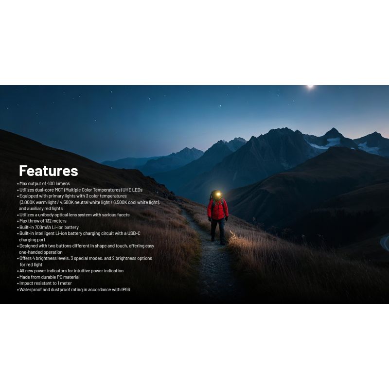 NITECORE NU25 UL 400 lúmenes LED USB-C carga linterna frontal recargable