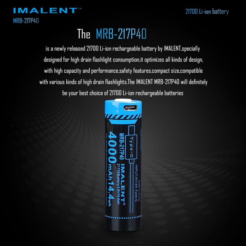 Imalent MRB-217P40 21700 4000mAh 3.6V Tipo-C batería recargable