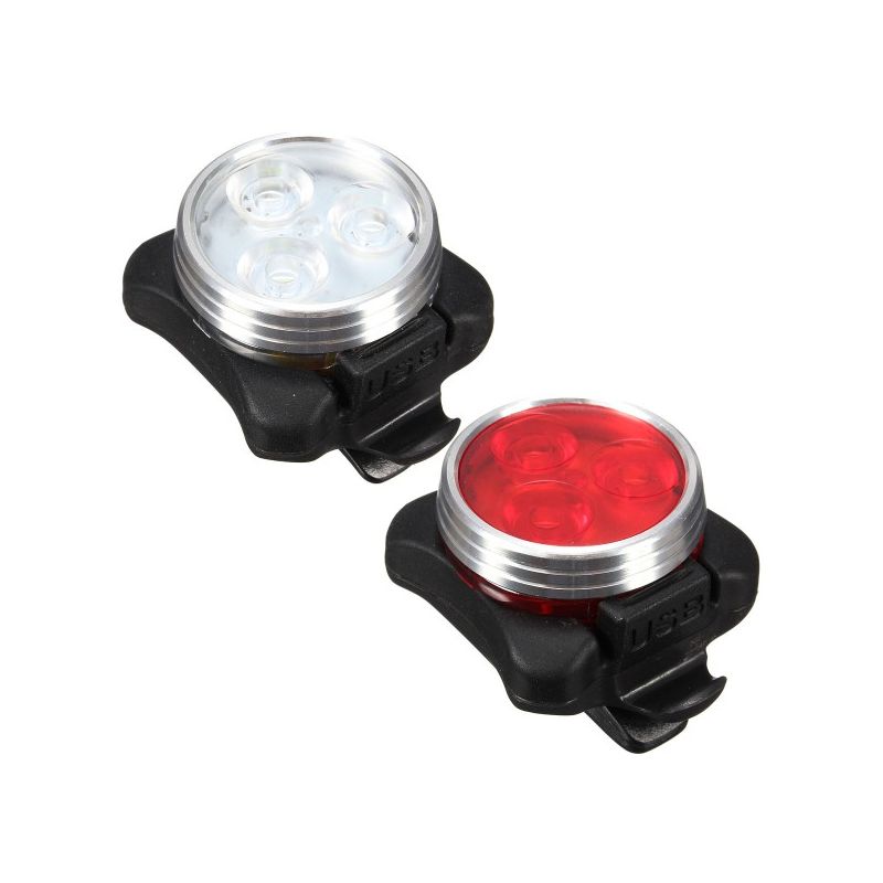 Luz de bicicleta recargable USB HJ-030 3 LED 4 Modos Impermeable Blanco / Rojo Bike Front Light