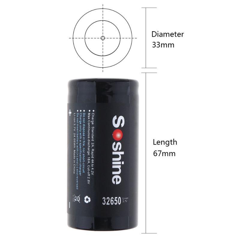 SOSHINE 6500mAH 3.7V 32650 Batería recargable de litio de litio