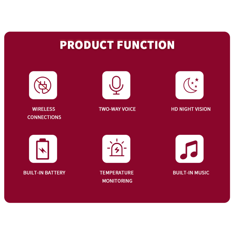 VB601 2.4G Video inalámbrico Monitor de bebé de 2,0 pulgadas Cámara de seguridad de color 2 vías Talk Nightvision IR LED Monitoreo de temperatura con 8 canciones de lullaby