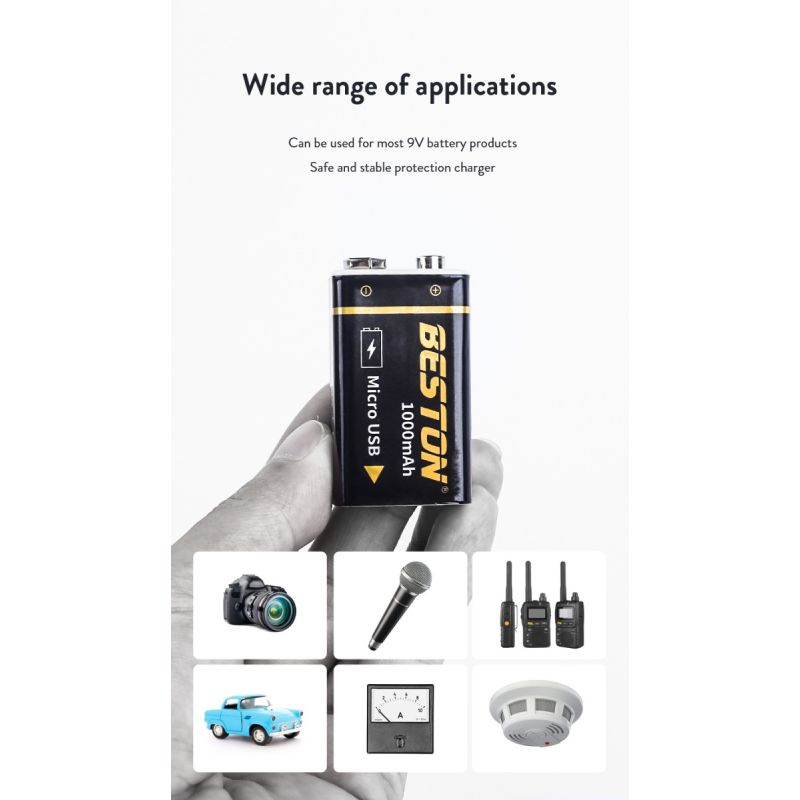 Beston 9V 1000mAh micro USB li-ion batería recargable 6F22 batería usb para RC helicóptero modelo micrófono juguete