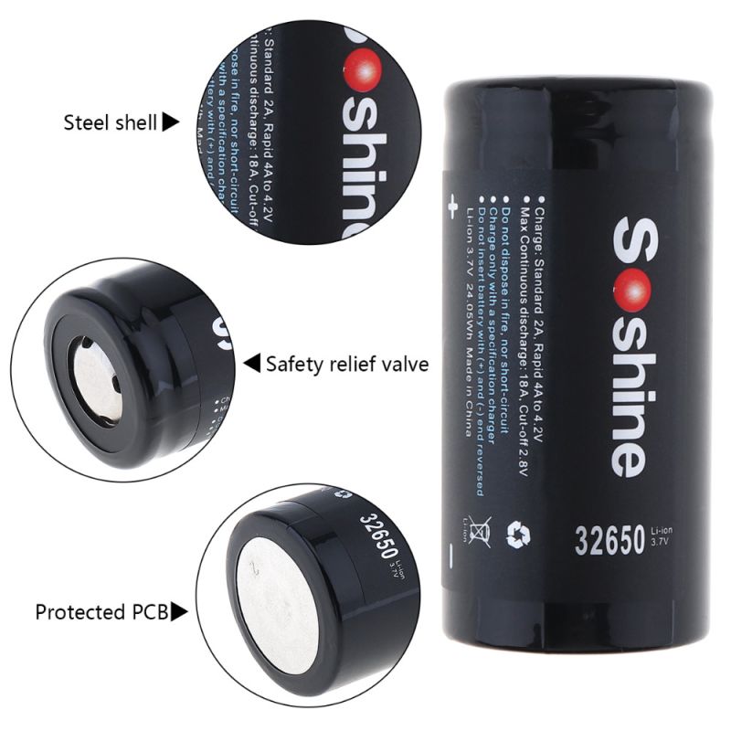 SOSHINE 6500mAH 3.7V 32650 Batería recargable de litio de litio