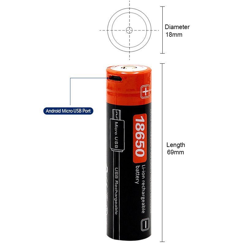 18650 2600mAh 3.7v Micro USB recargable recargable batería de ion