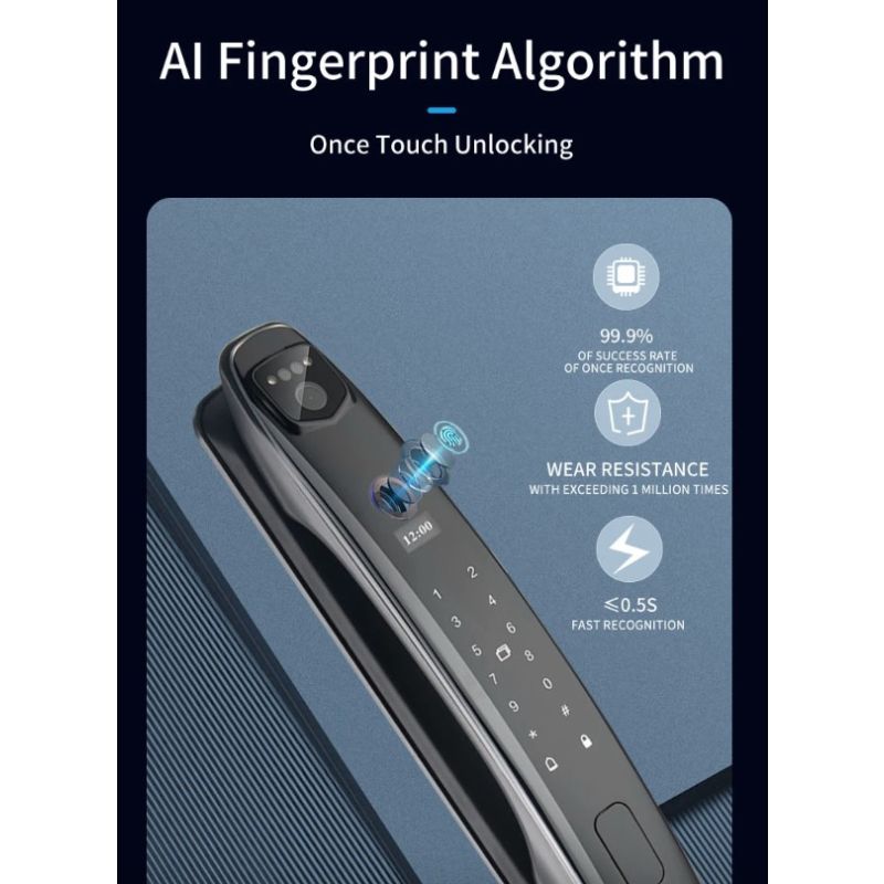 Cerradura de puerta inteligente con cara 3D, Monitor de cámara de seguridad, huella digital inteligente, contraseña, desbloqueo de llave electrónica biométrica